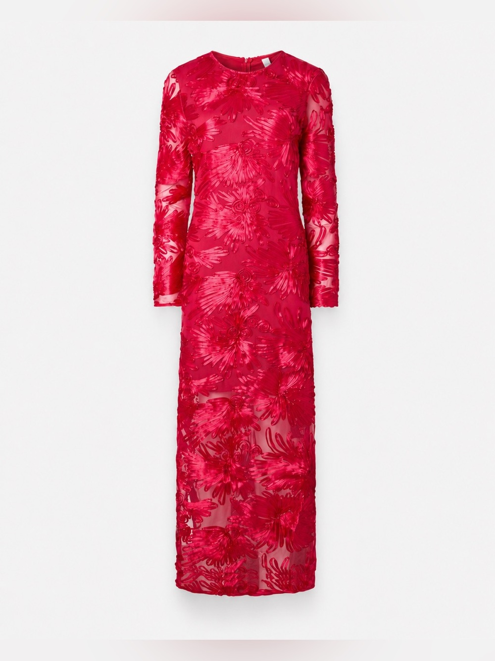 YAS Yasfloree Persian Red Floral Appliqué Long Sleeve Maxi Dress S NWT - Picture 2 of 13